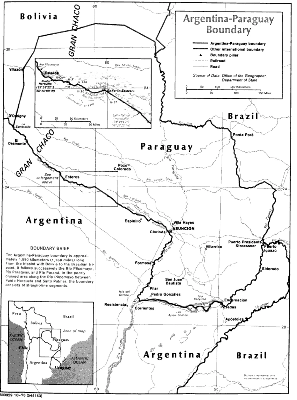 Mapa de la región con la frontera entre Argentina y Paraguay, clave para emigrar de Argentina a Paraguay