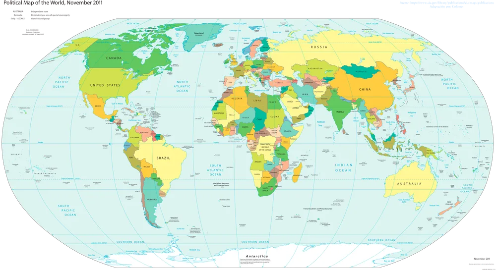 Mapa político mundial usado para comparar los países con sistema territorial